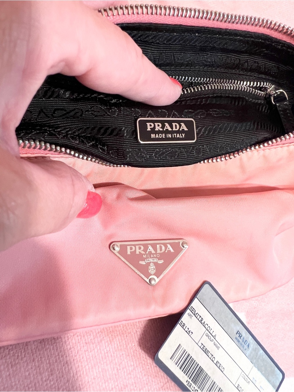 PRADA⭐️Blush Pink Tessuto Nylon Shoulder Bag with Black Leather accents!